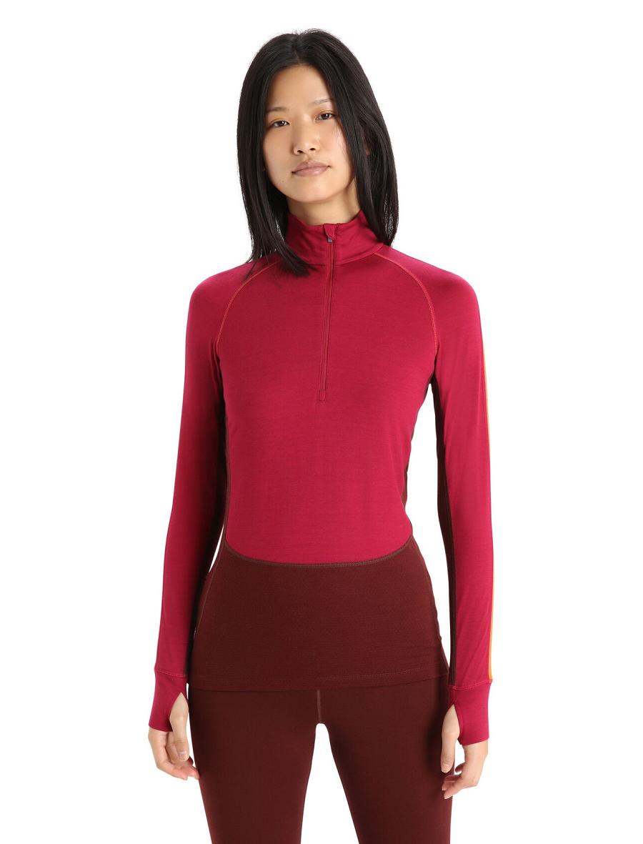 Women\'s Icebreaker 260 ZoneKnit™ Merino Long Sleeve Half Zip Base Layers Cherry / Espresso | CA 1066HAPK